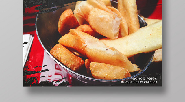 黑色简洁风快餐美食薯条宣传海报