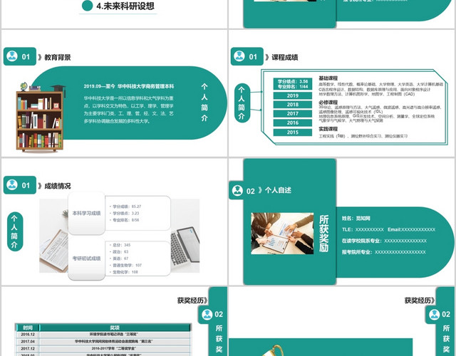 绿色商务简约保研面试个人简历成绩展示PPT模板