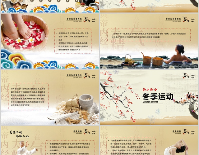 冬日梅花中国风传统中医冬季养生图文培训课件PPT模板