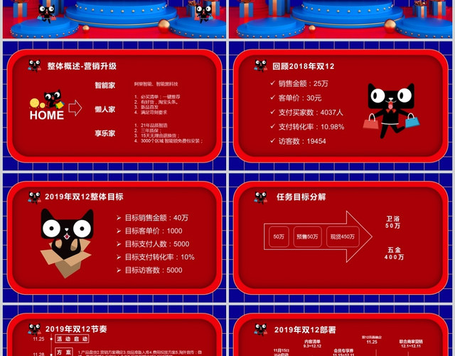红蓝简约风双十二活动策划营销促销PPT