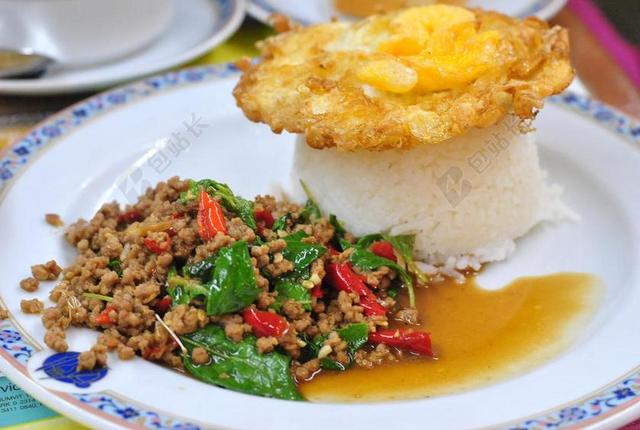 餐饮唯美猪肉炒饭发背景图片