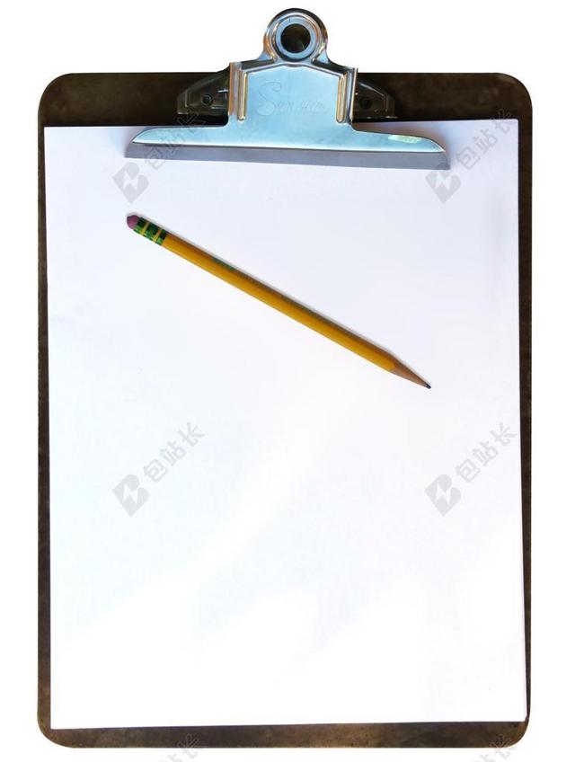 文具板子上的铅笔和白纸背景图片