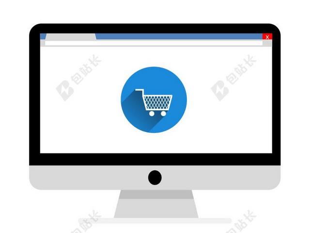 设计商务电脑里的购物车图标背景图片