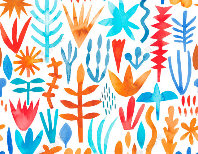 彩色手绘植物插画背景素材