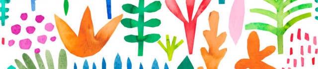 彩色手绘植物水彩插画素材