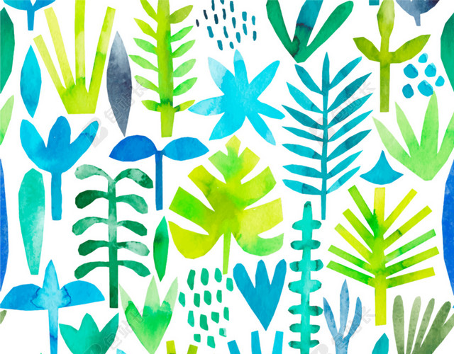 绿色小清新植物手绘水彩插画