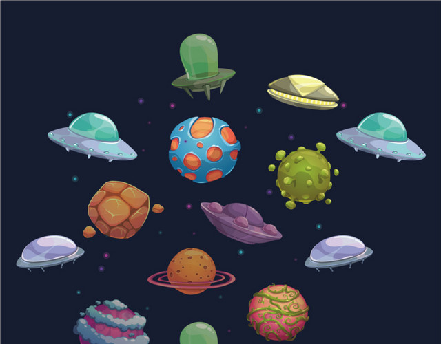 彩色卡通外星球插画素材