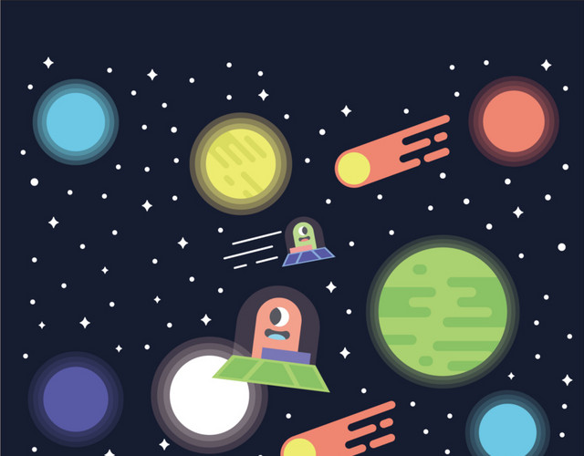 彩色卡通星空星球插画素材