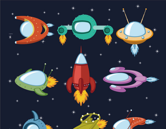 彩色卡通宇宙飞船插画素材