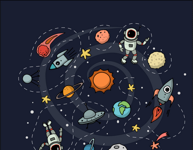 彩色卡通星球宇航员插画素材