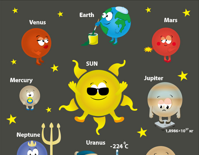 彩色卡通太空星球插画素材