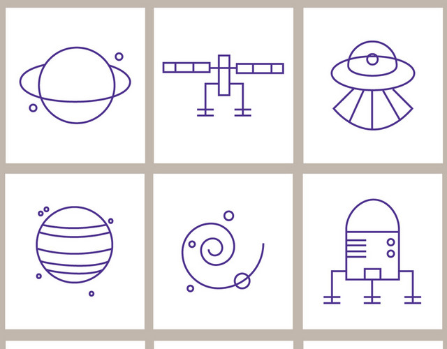彩色卡通星球扁平线条插画素材
