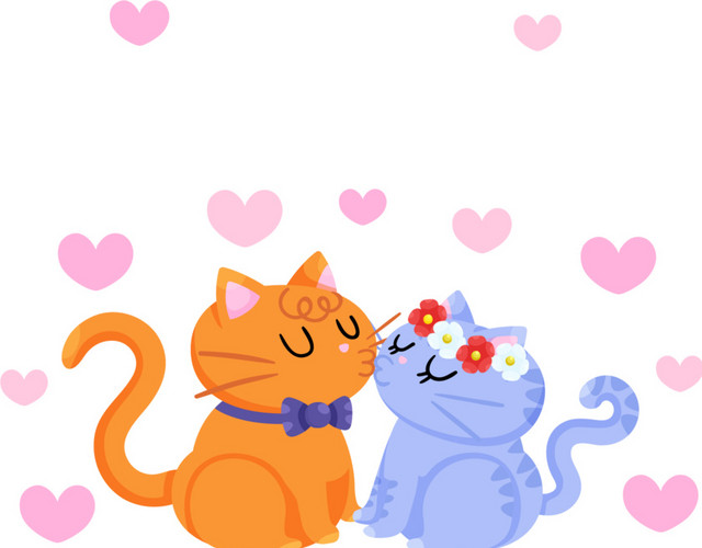 卡通婚礼心形猫装饰素材