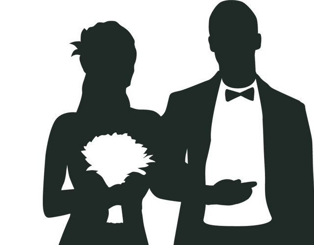 卡通喜庆婚礼新人剪影素材