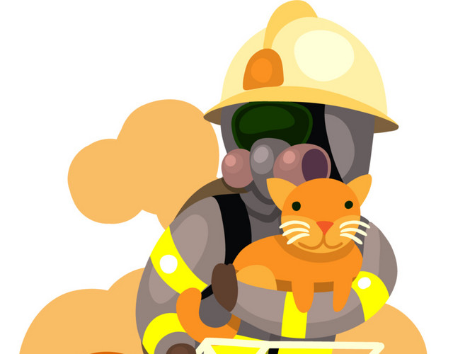卡通消防员救猫咪素材