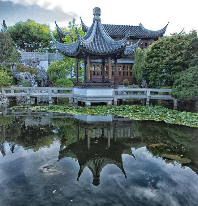亭之栈 花园 池 中国 反思