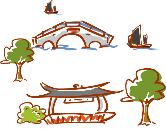 手绘建筑素材