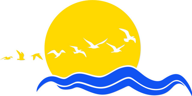 黄色太阳蓝色波浪卡通素材