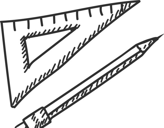 黑色卡通线条数学用具插画素材