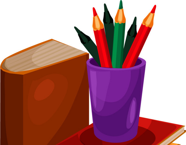 学习用品书籍笔记本笔筒彩色笔素材