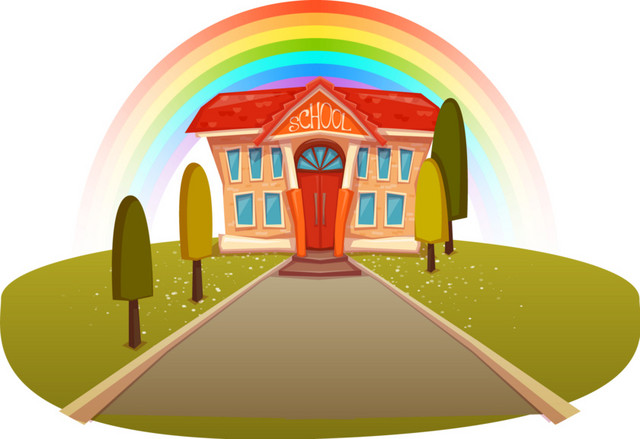 学校建筑彩虹风景素材