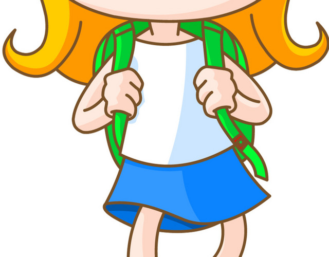 卡通可爱女孩上学