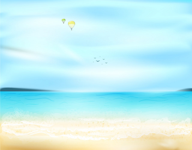 彩色卡通夏季沙滩大海插画素材