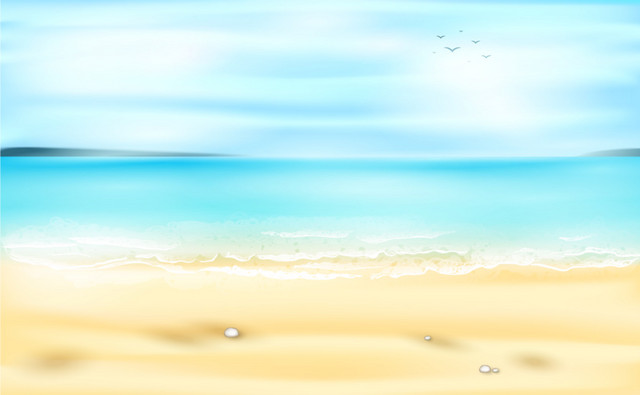彩色卡通夏季沙滩游风景背景素材
