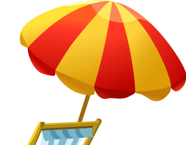 彩色沙滩遮阳伞躺椅插画素材