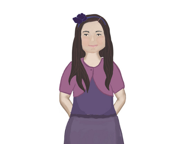 紫色衣服胖女孩矢量图