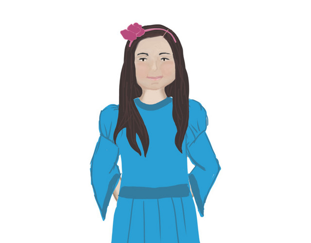 蓝色裙子胖女孩矢量图