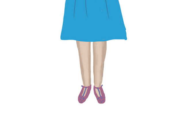 蓝色裙子胖女孩矢量图