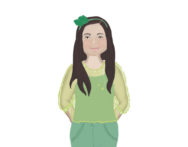 绿色衣服女孩矢量图