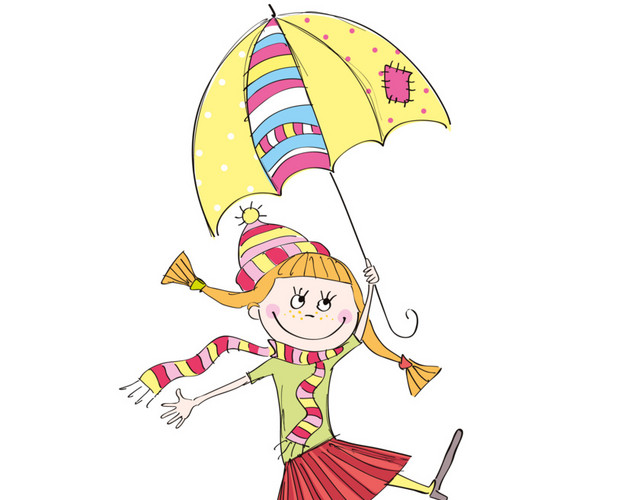 雨天女孩矢量图