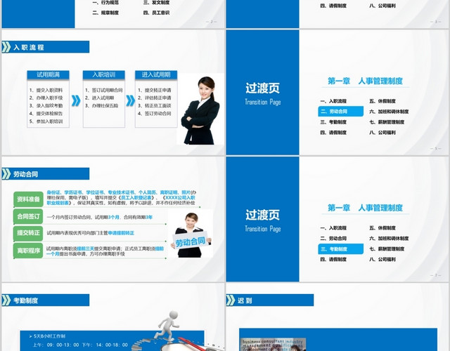 蓝色简约风大气公司企业员工手册员工入职培训PPT通用模板