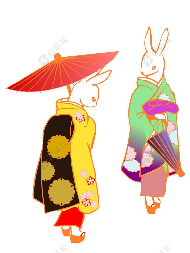 伞 和服 日本 舞妓 兔 日本风格