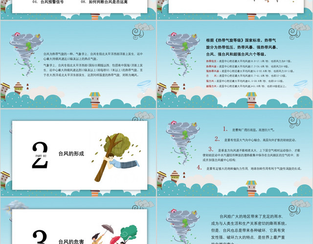 卡通防台风安全教育培训预防突发事件安全知识PPT模板