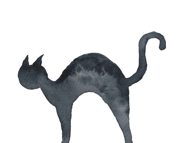 黑色墨痕小猫动物素材