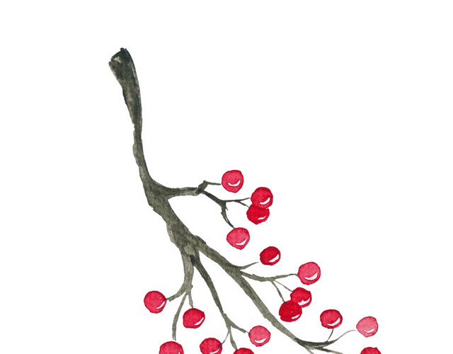 红色果子花苞树杈素材