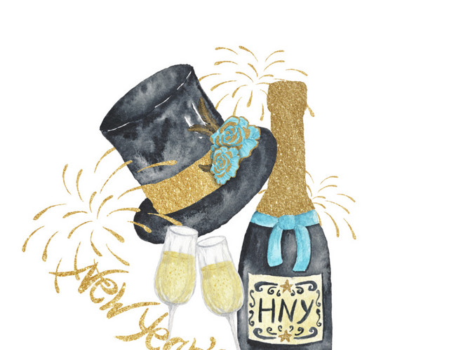 烟花新年节日礼帽酒酒杯素材