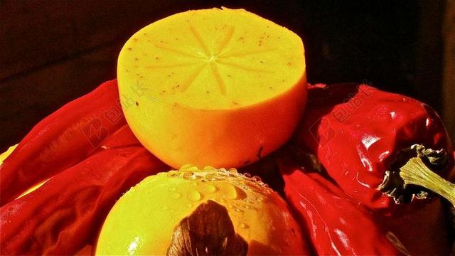 卡其色 甜柿 水果 ABENACEAS 柿子 蔬菜 辣椒 树