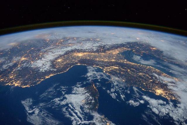 蓝色航空星空宇宙中的地球科技成果背景图片