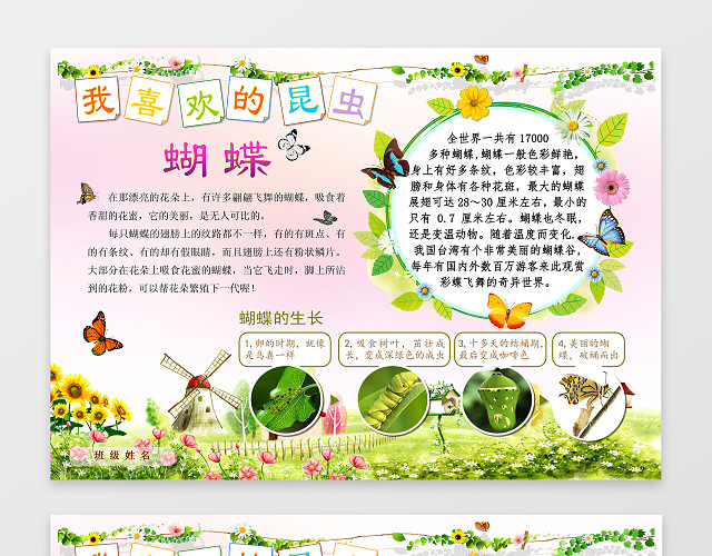 我喜欢的昆虫生物小报电子小报手抄小报边框花边WORD学习