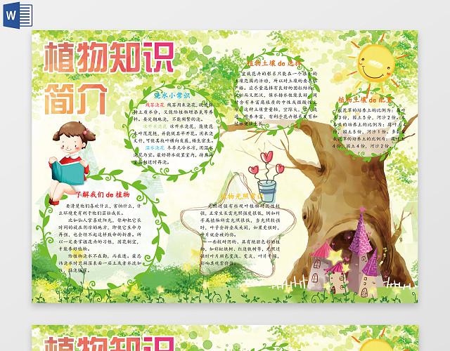 植物知识简介小报WORD电子小抄报边框花边