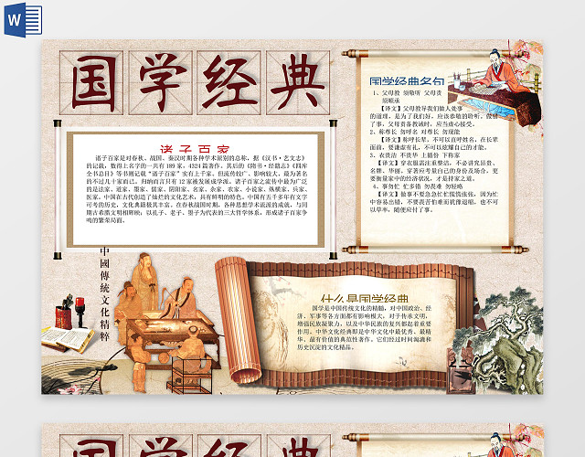 简约国学经典传统文化小报WORD电子小抄报边框花边