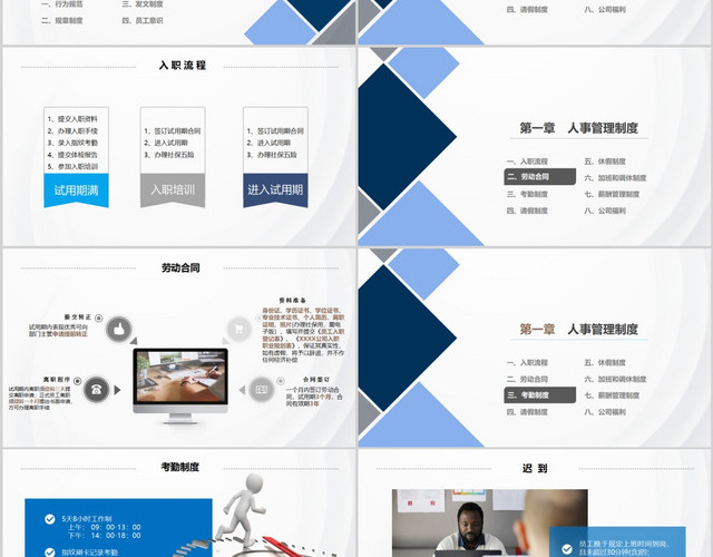 商务风欧美蓝色大气简约公司企业员工入职培训手册PPT通用模板