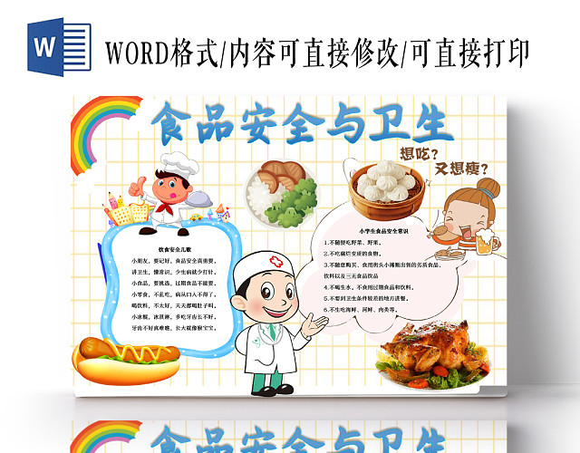 网格清新卡通食品安全WORD手抄报