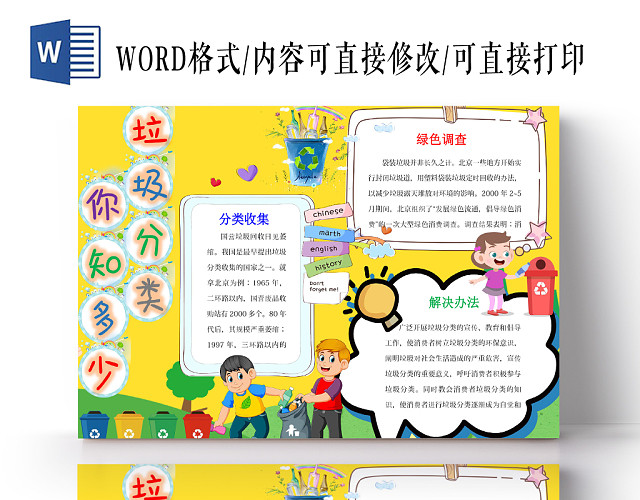 垃圾分类黄色小报WORD模板