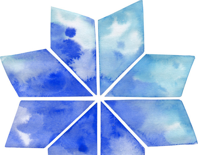 蓝色水彩手绘雪花矢量素材