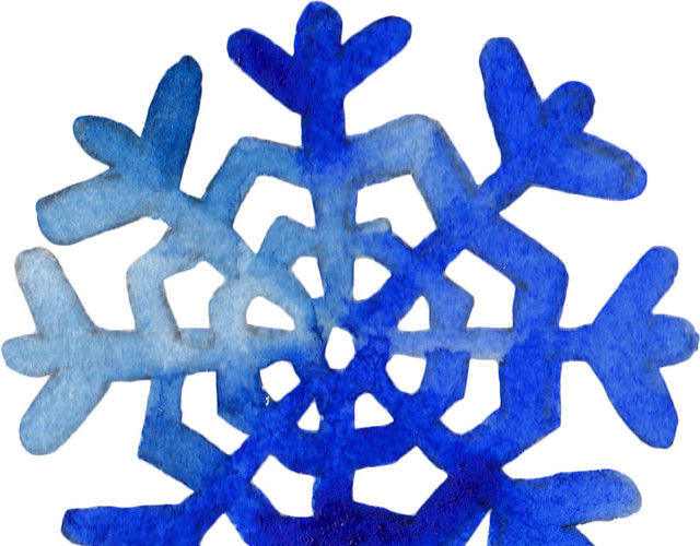 蓝色水彩手绘雪花矢量素材